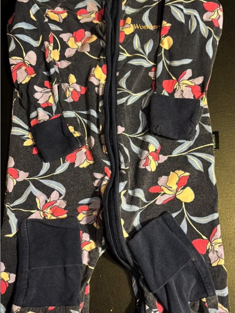 Wonder Nation Girls' Black Floral Zip Pajama Romper - Red, Yellow & Pink Bloom